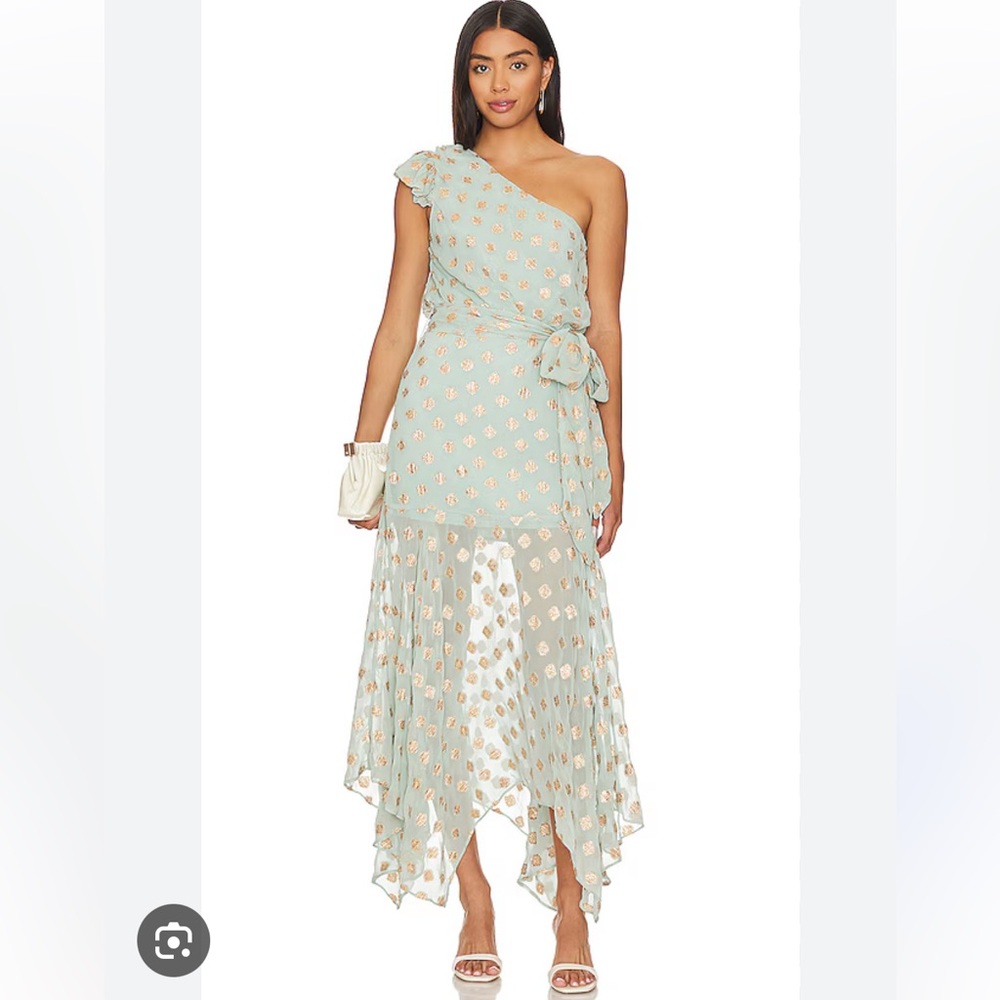 KARINA GRIMALDI X Revolve Letizia Metallic Midi One Shoulder Dress In Sage